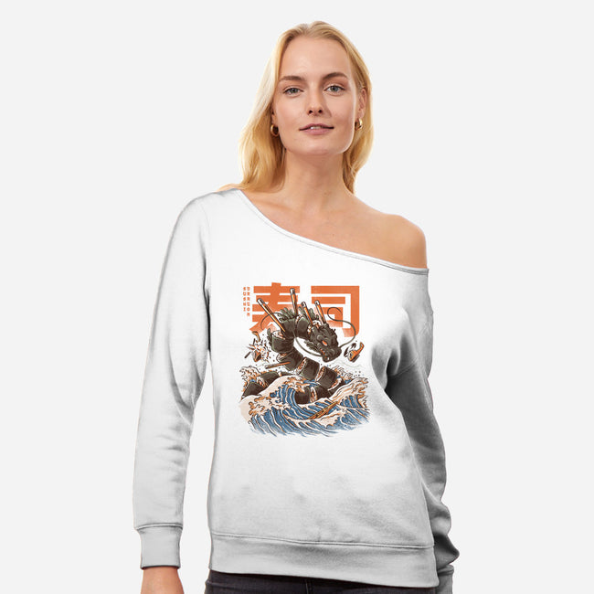 Great Sushi Dragon-womens off shoulder sweatshirt-ilustrata