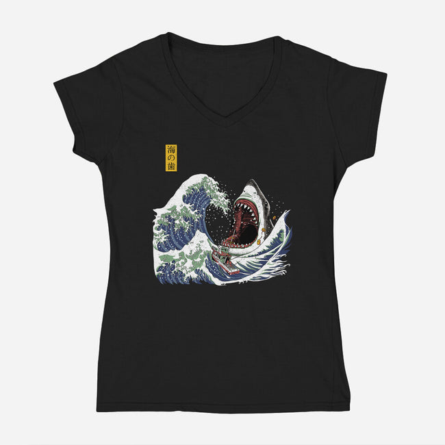 Great White off Amity-womens v-neck tee-ninjaink