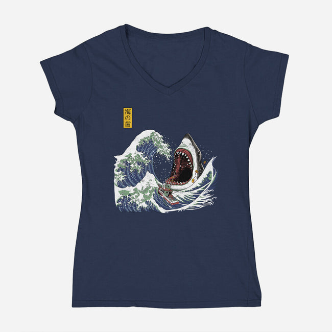 Great White off Amity-womens v-neck tee-ninjaink