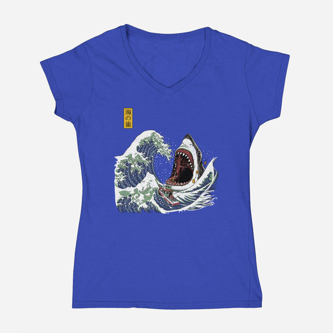 Great White off Amity-womens v-neck tee-ninjaink