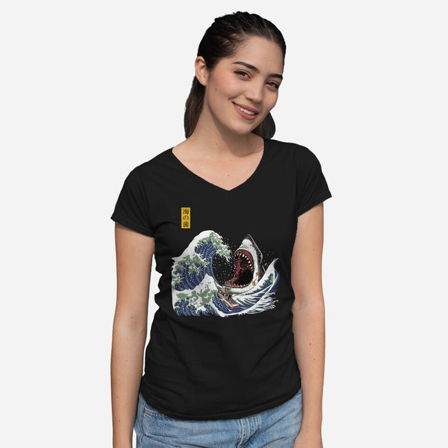 Great White off Amity-womens v-neck tee-ninjaink