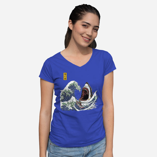 Great White off Amity-womens v-neck tee-ninjaink