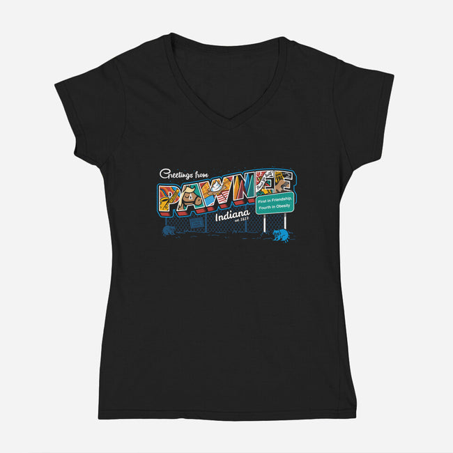 Greetings From Pawnee-womens v-neck tee-Bamboota