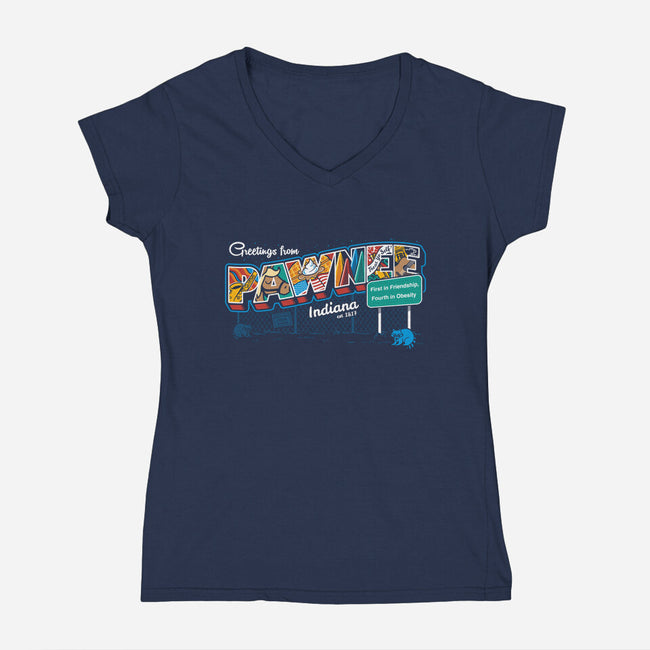 Greetings From Pawnee-womens v-neck tee-Bamboota