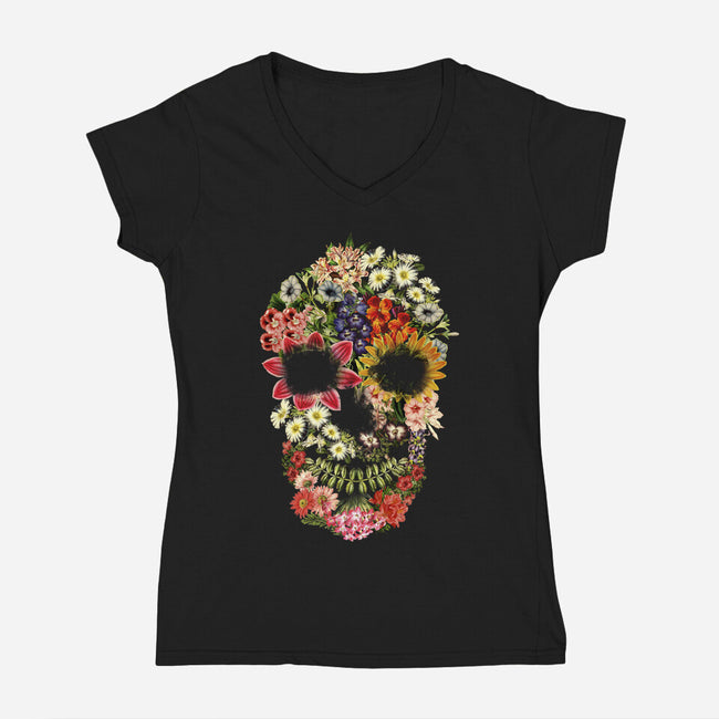 Floral Skull Vintage-womens v-neck tee-tobefonseca