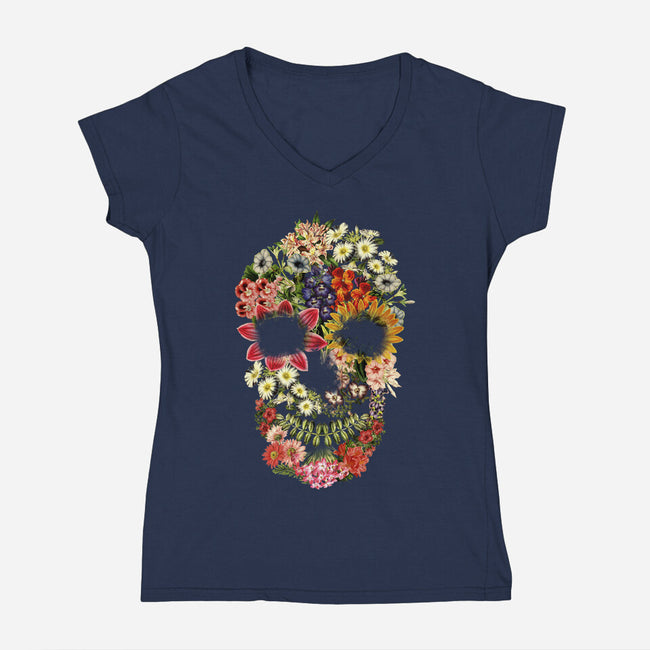 Floral Skull Vintage-womens v-neck tee-tobefonseca