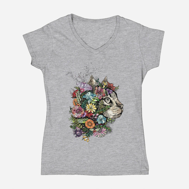 Flower Cat-womens v-neck tee-scarletknightco