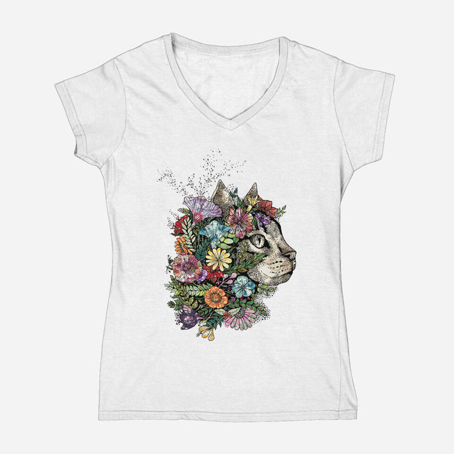 Flower Cat-womens v-neck tee-scarletknightco