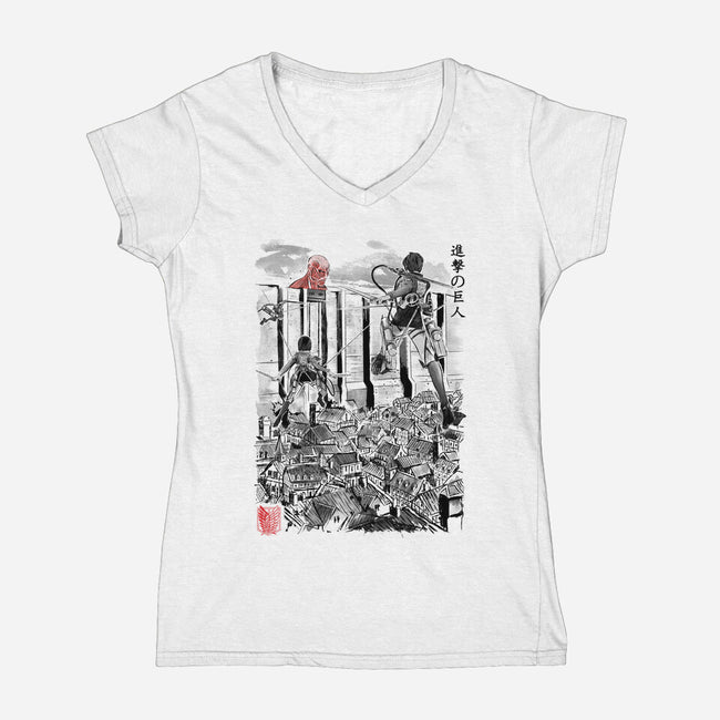 Flying for Humanity-womens v-neck tee-DrMonekers