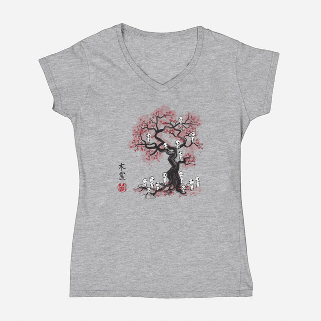 Forest Spirits Sumi-e-womens v-neck tee-DrMonekers