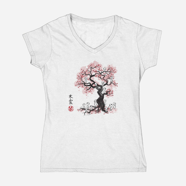 Forest Spirits Sumi-e-womens v-neck tee-DrMonekers