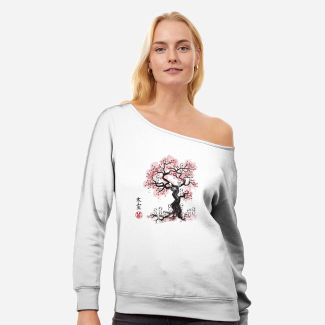 Forest Spirits Sumi-e-womens off shoulder sweatshirt-DrMonekers