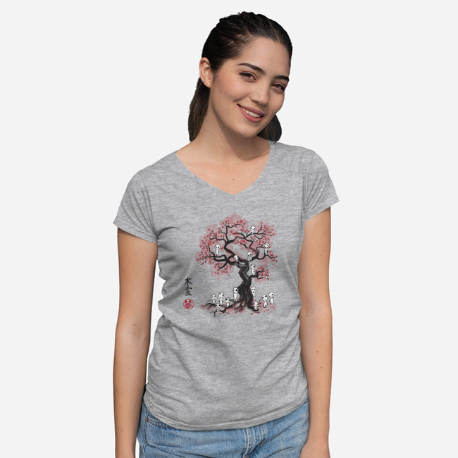 Forest Spirits Sumi-e-womens v-neck tee-DrMonekers
