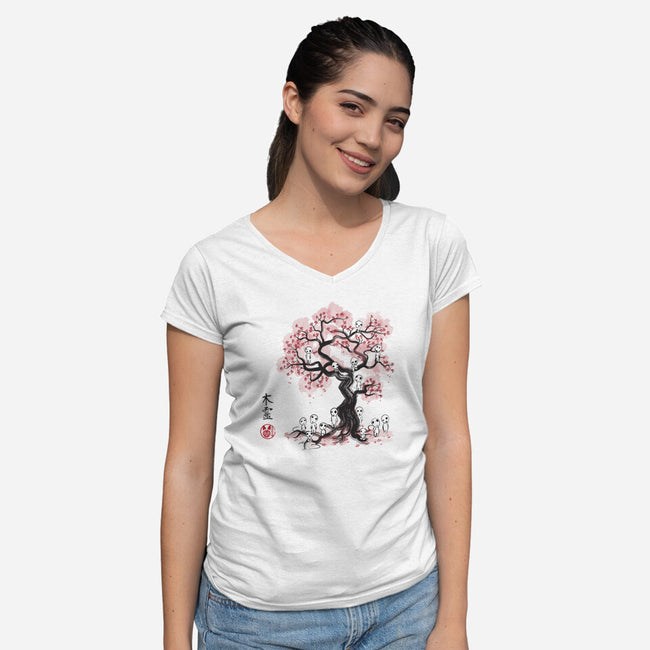 Forest Spirits Sumi-e-womens v-neck tee-DrMonekers