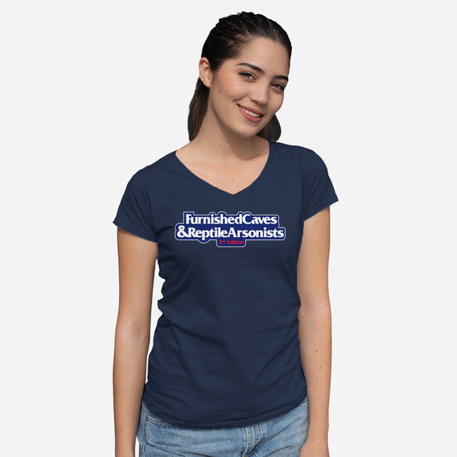 Furnished Caves & Reptile Arsonists-womens v-neck tee-Azafran