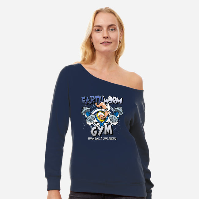 Earthworm Gym-womens off shoulder sweatshirt-Immortalized