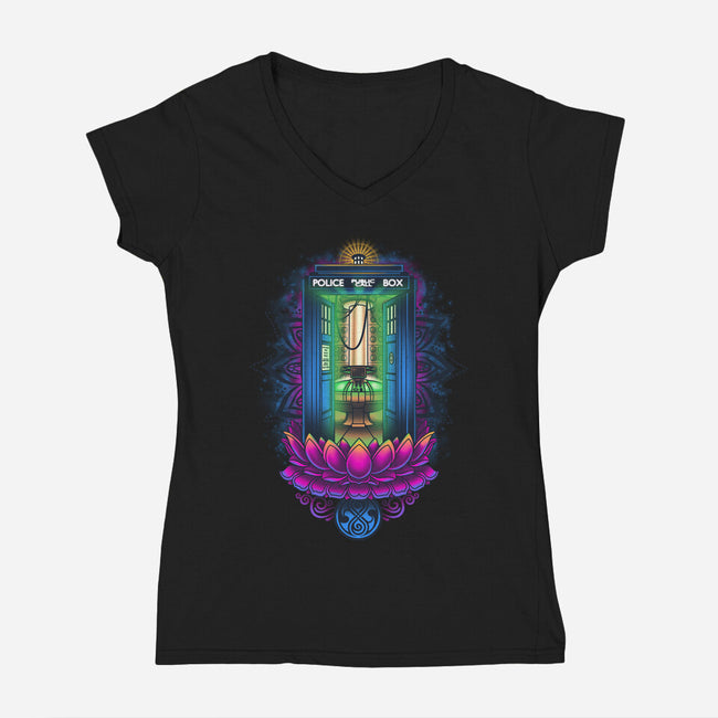 Enlightened Police Box-womens v-neck tee-Bamboota