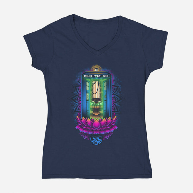 Enlightened Police Box-womens v-neck tee-Bamboota