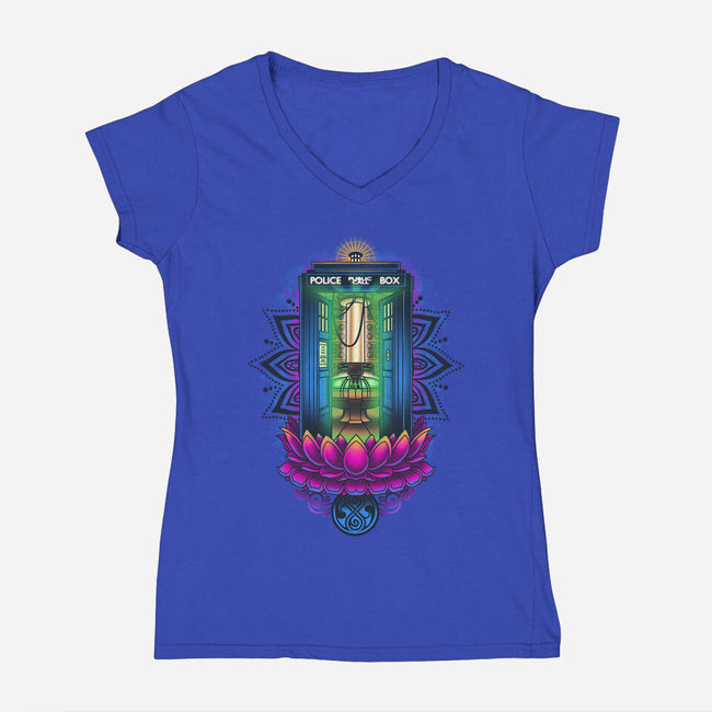 Enlightened Police Box-womens v-neck tee-Bamboota