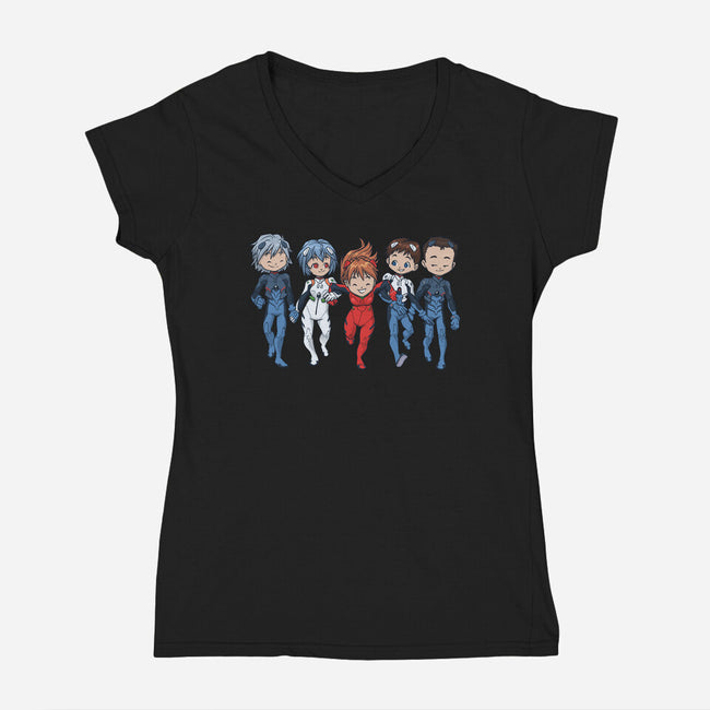 Eva Buddies-womens v-neck tee-DoOomcat