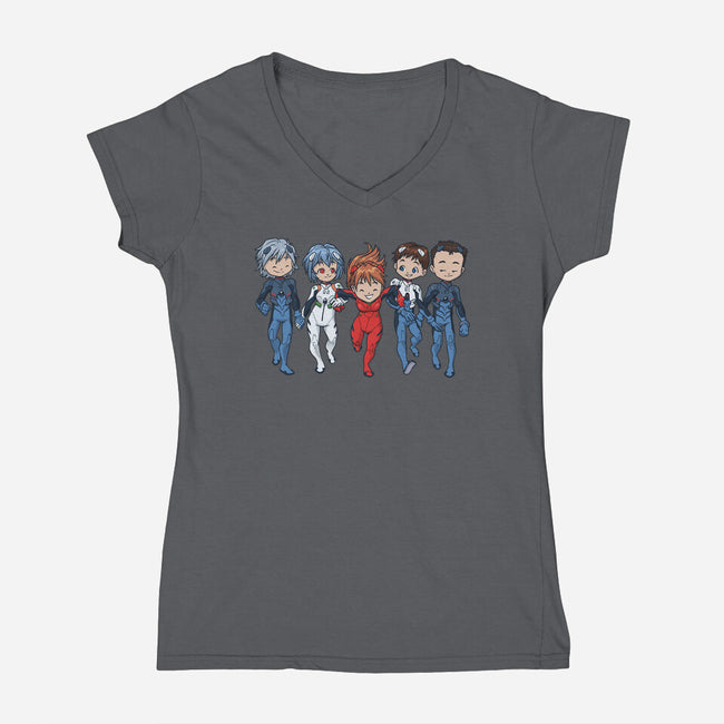Eva Buddies-womens v-neck tee-DoOomcat