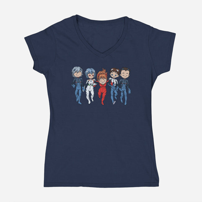 Eva Buddies-womens v-neck tee-DoOomcat