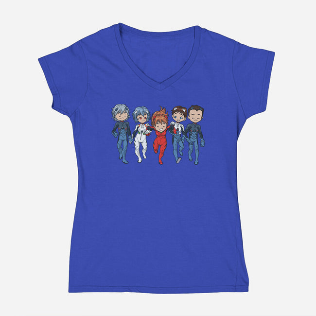 Eva Buddies-womens v-neck tee-DoOomcat