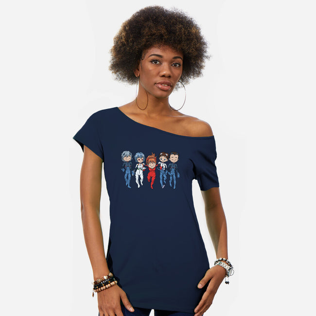 Eva Buddies-womens off shoulder tee-DoOomcat