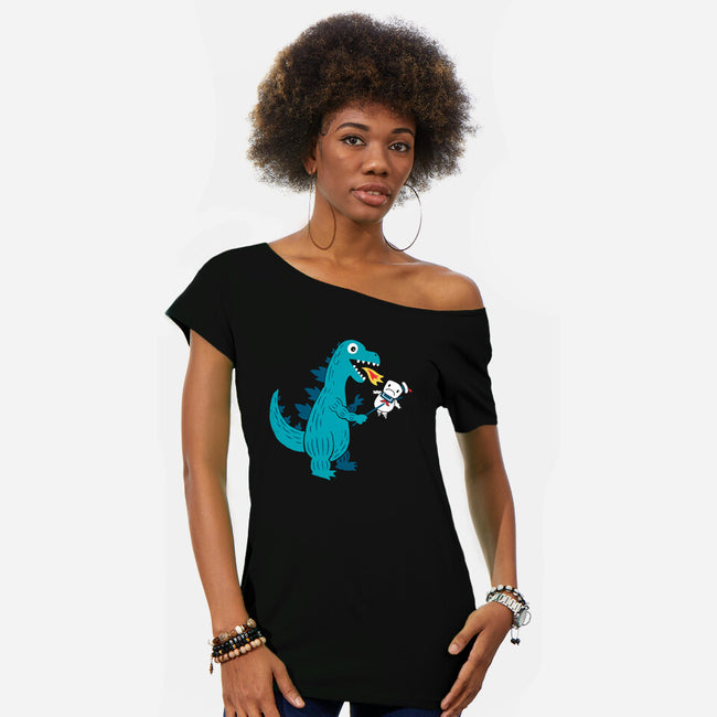 Everyone Loves Marshmallow-womens off shoulder tee-DinoMike