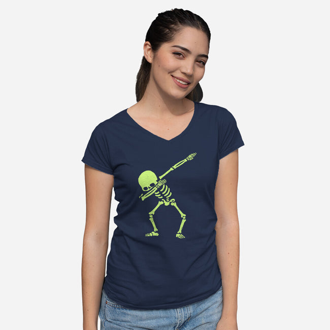 Dabbing Skeleton-womens v-neck tee-vomaria