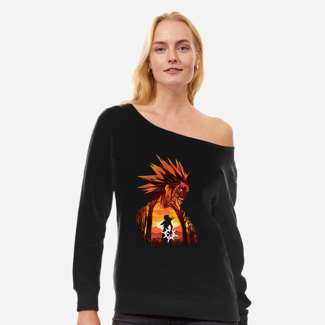 Dancing Flames-womens off shoulder sweatshirt-dandingeroz