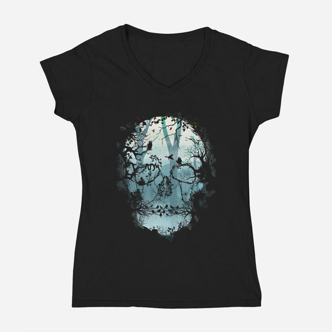 Dark Forest Skull-womens v-neck tee-Sitchko Igor