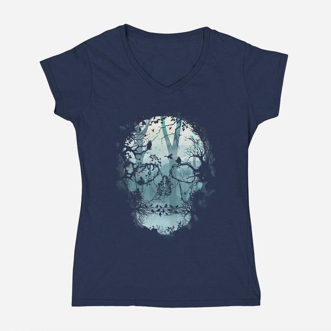 Dark Forest Skull-womens v-neck tee-Sitchko Igor