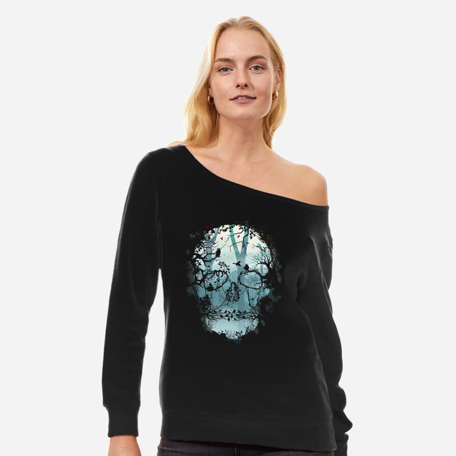Dark Forest Skull-womens off shoulder sweatshirt-Sitchko Igor