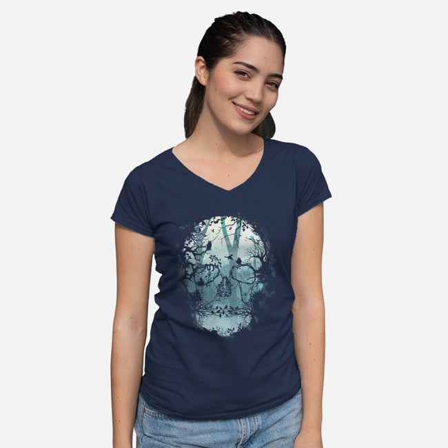 Dark Forest Skull-womens v-neck tee-Sitchko Igor