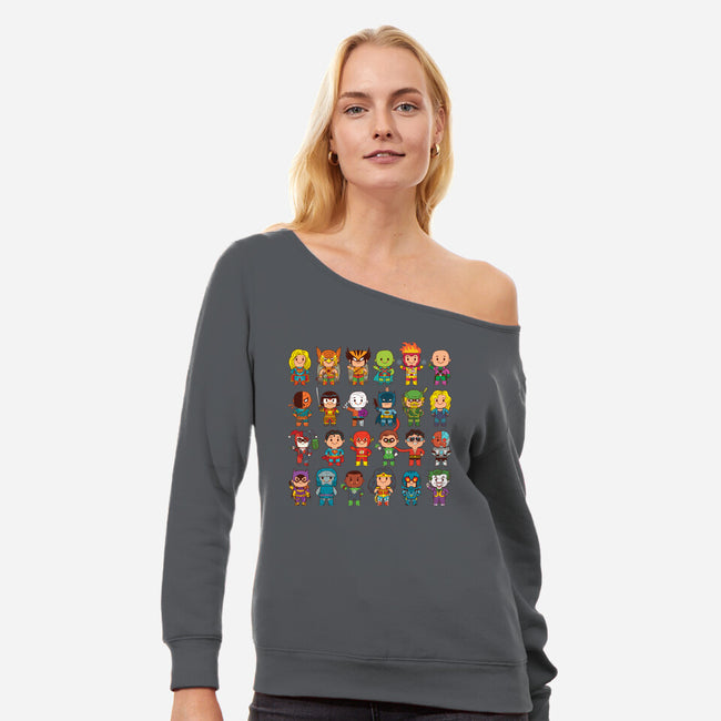 Delightfully Cute Little Heroes-womens off shoulder sweatshirt-mattkaufenberg