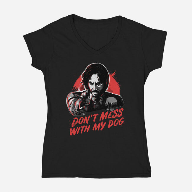 Don't Mess With My Dog-womens v-neck tee-eduely