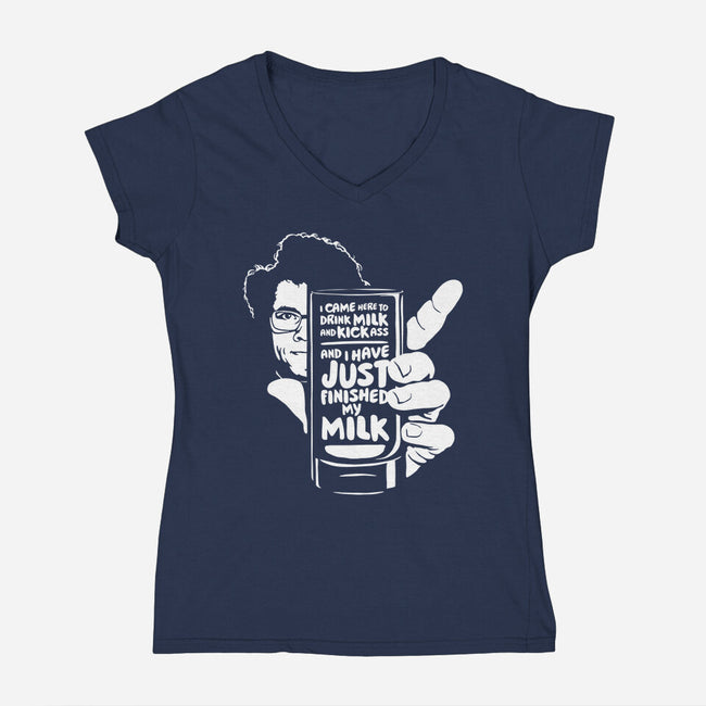 Drink Milk and Kick Ass-womens v-neck tee-butcherbilly