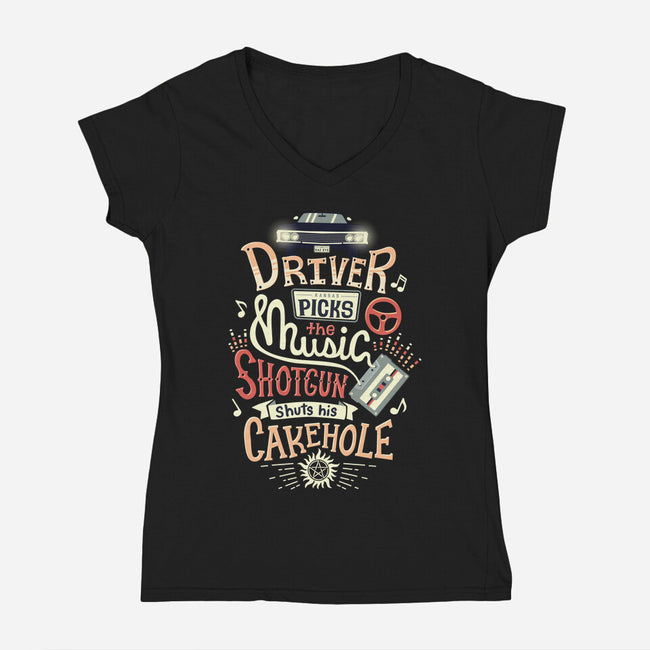 Driver Picks the Music-womens v-neck tee-risarodil