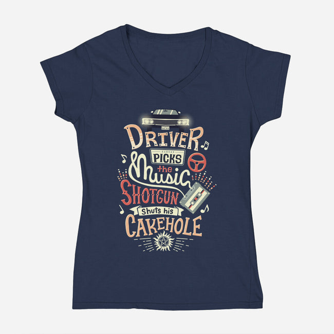 Driver Picks the Music-womens v-neck tee-risarodil