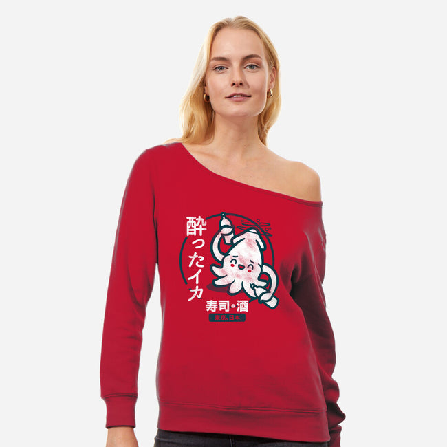 Drunken Squid Sushi-womens off shoulder sweatshirt-Beware_1984