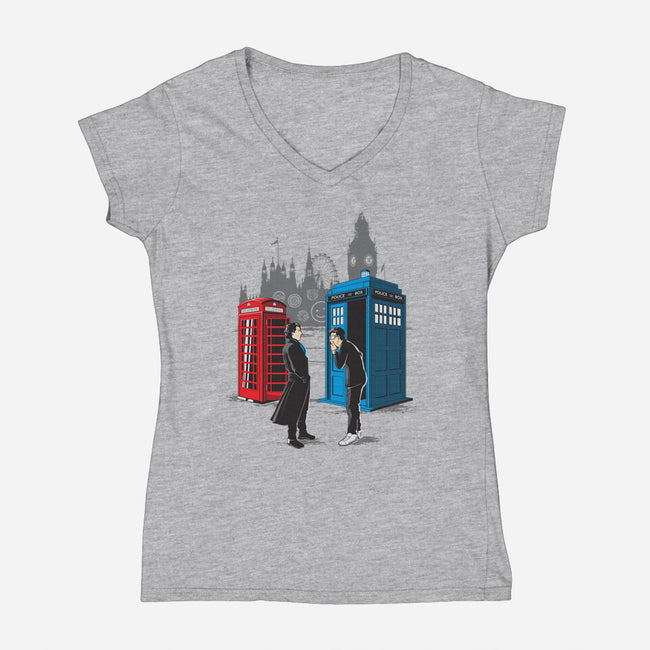 Cabins Collide-womens v-neck tee-Adams Pinto
