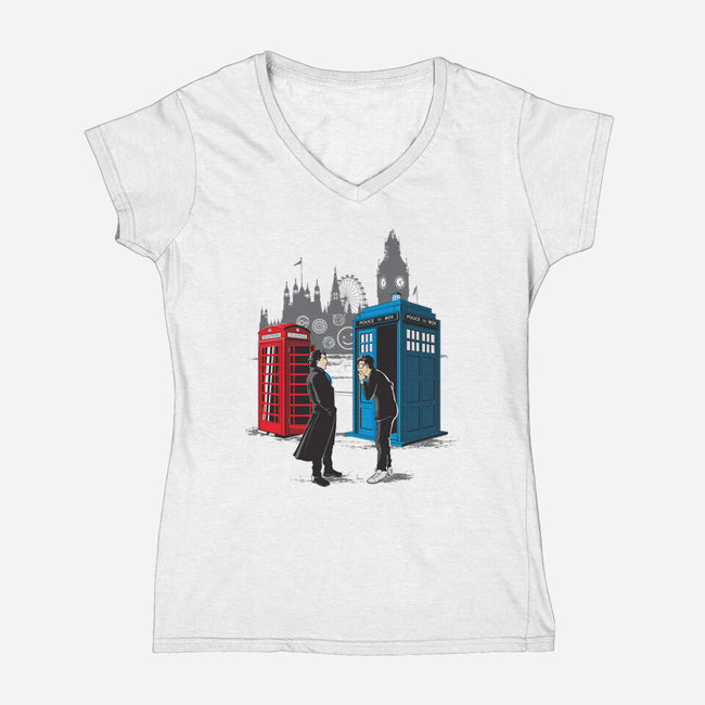 Cabins Collide-womens v-neck tee-Adams Pinto
