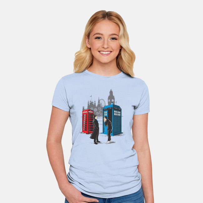 Cabins Collide-womens fitted tee-Adams Pinto