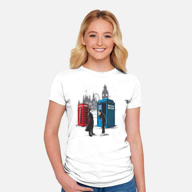 Cabins Collide-womens fitted tee-Adams Pinto