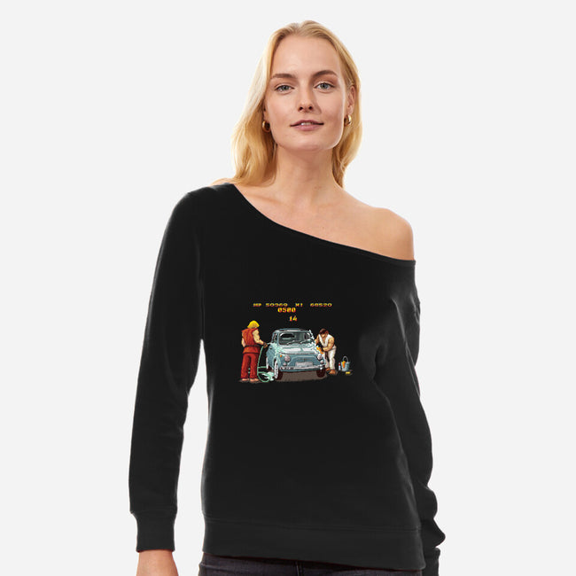 Car Wash Bonus Stage-womens off shoulder sweatshirt-verrrso
