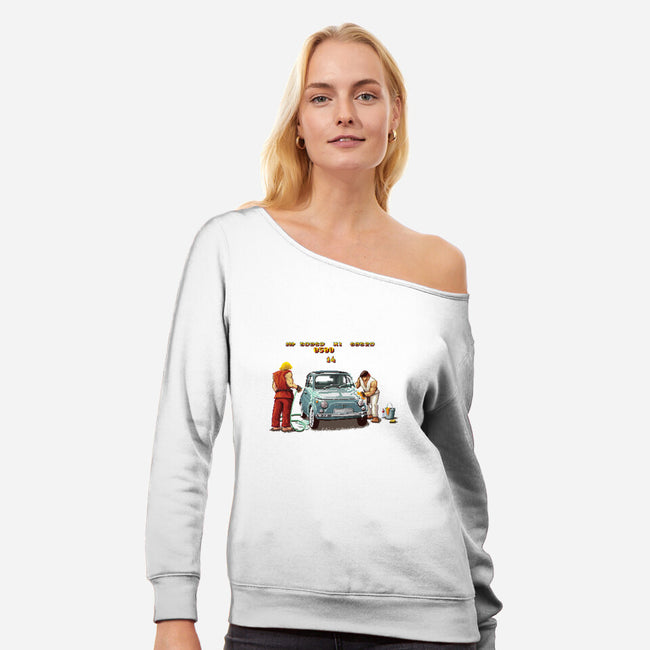 Car Wash Bonus Stage-womens off shoulder sweatshirt-verrrso