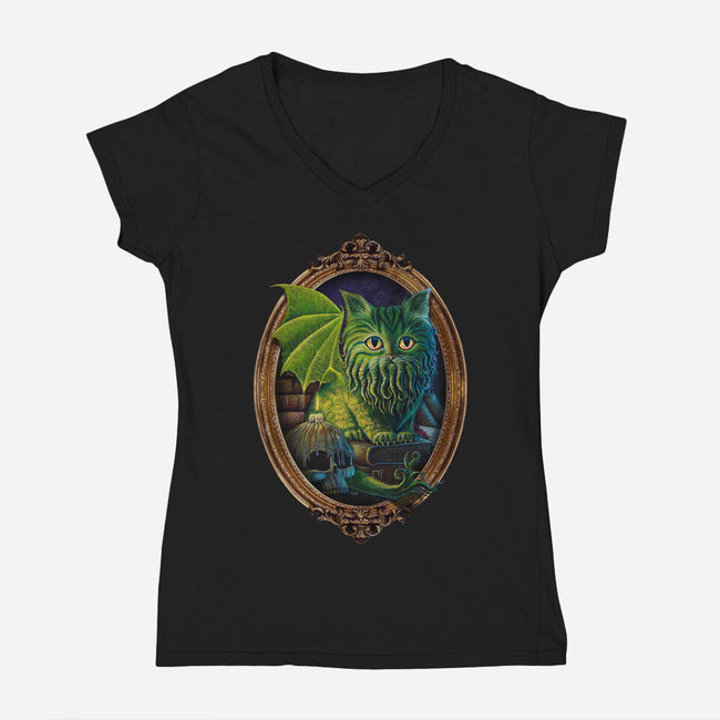 Cathulhu-womens v-neck tee-MoniWolf