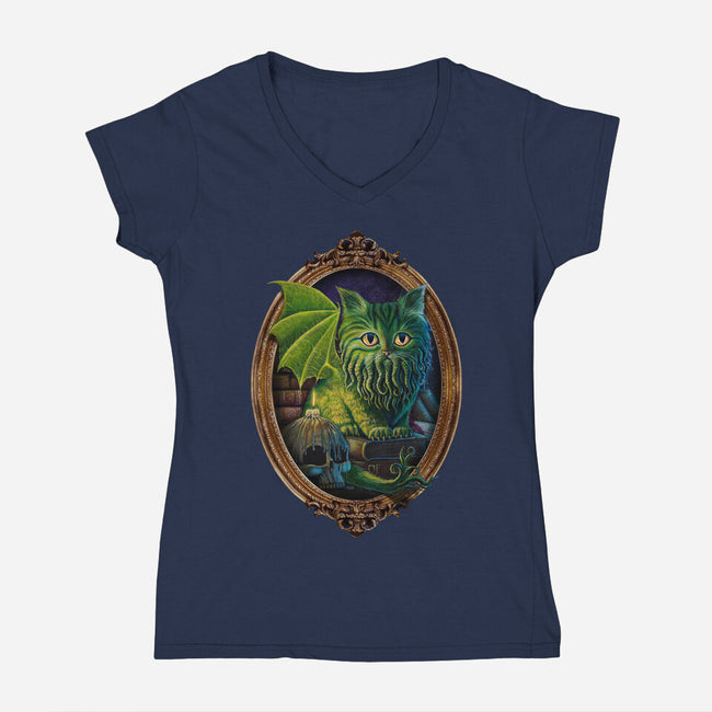 Cathulhu-womens v-neck tee-MoniWolf