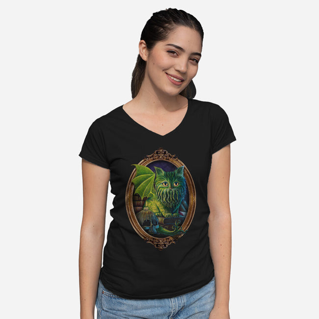 Cathulhu-womens v-neck tee-MoniWolf